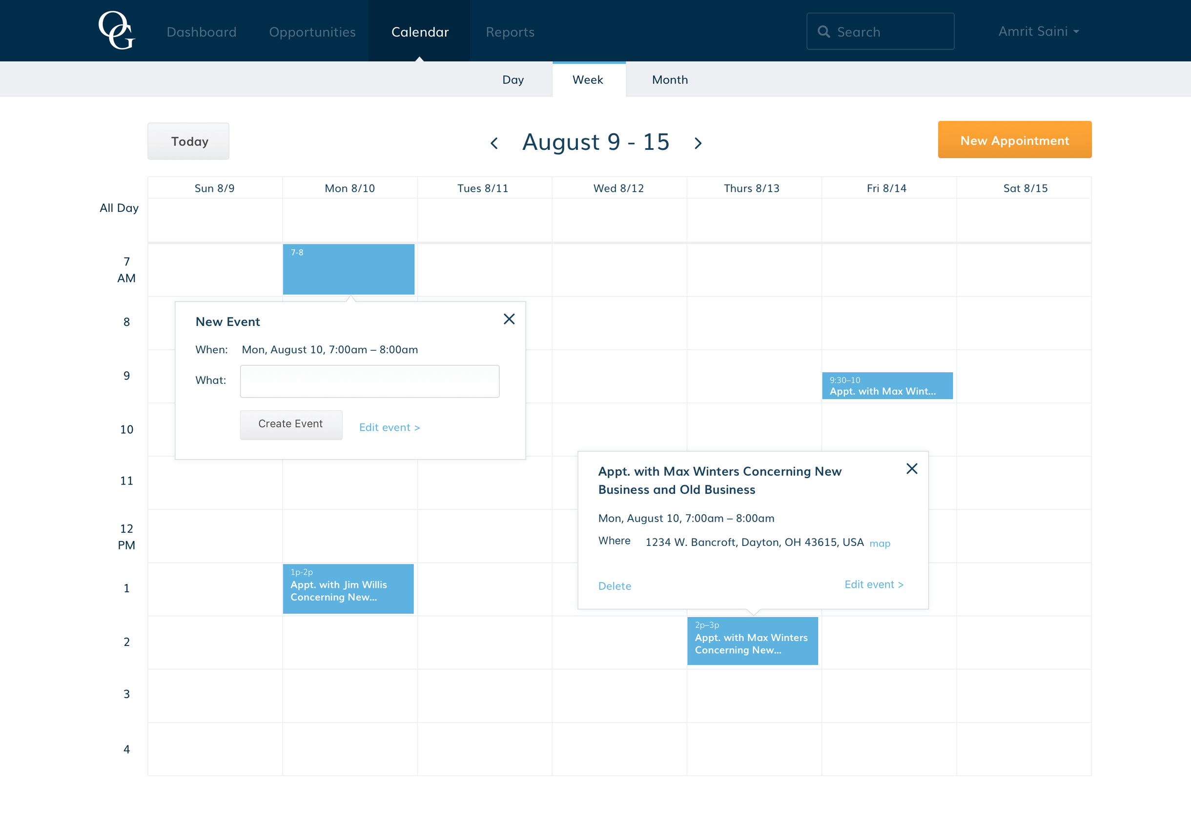 ORMS Application Screenshot - Calendar