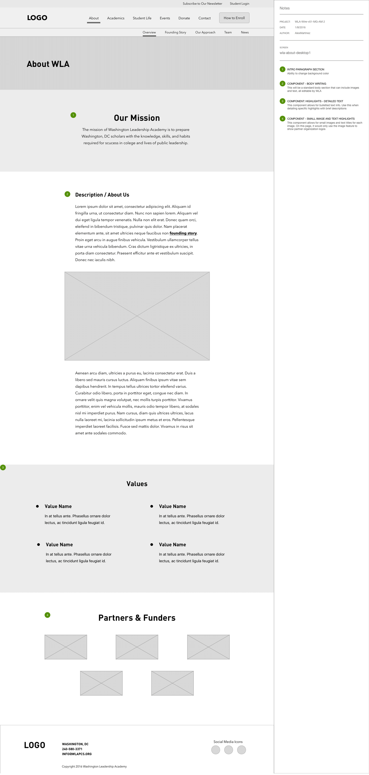 Wireframe of WLA's About Page
