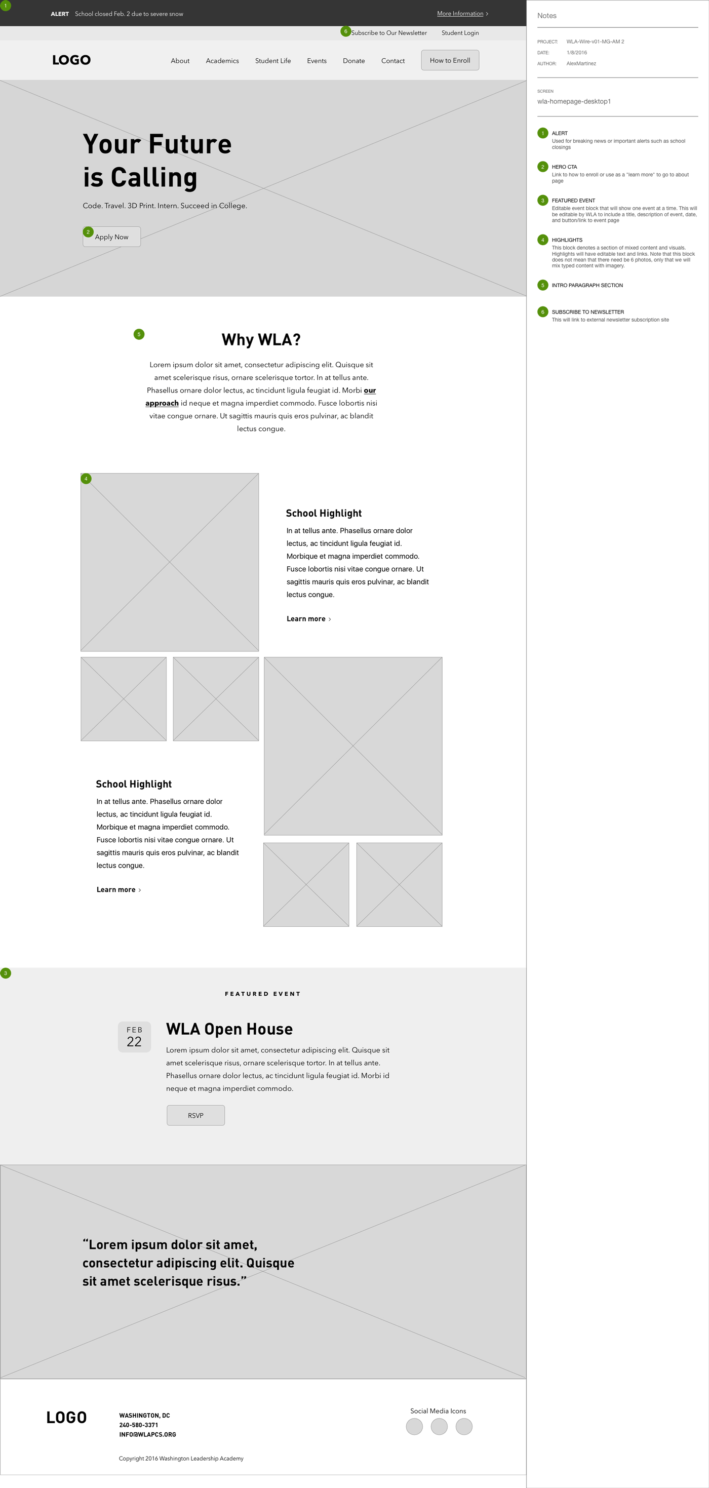 Wireframe of WLA's Home Page