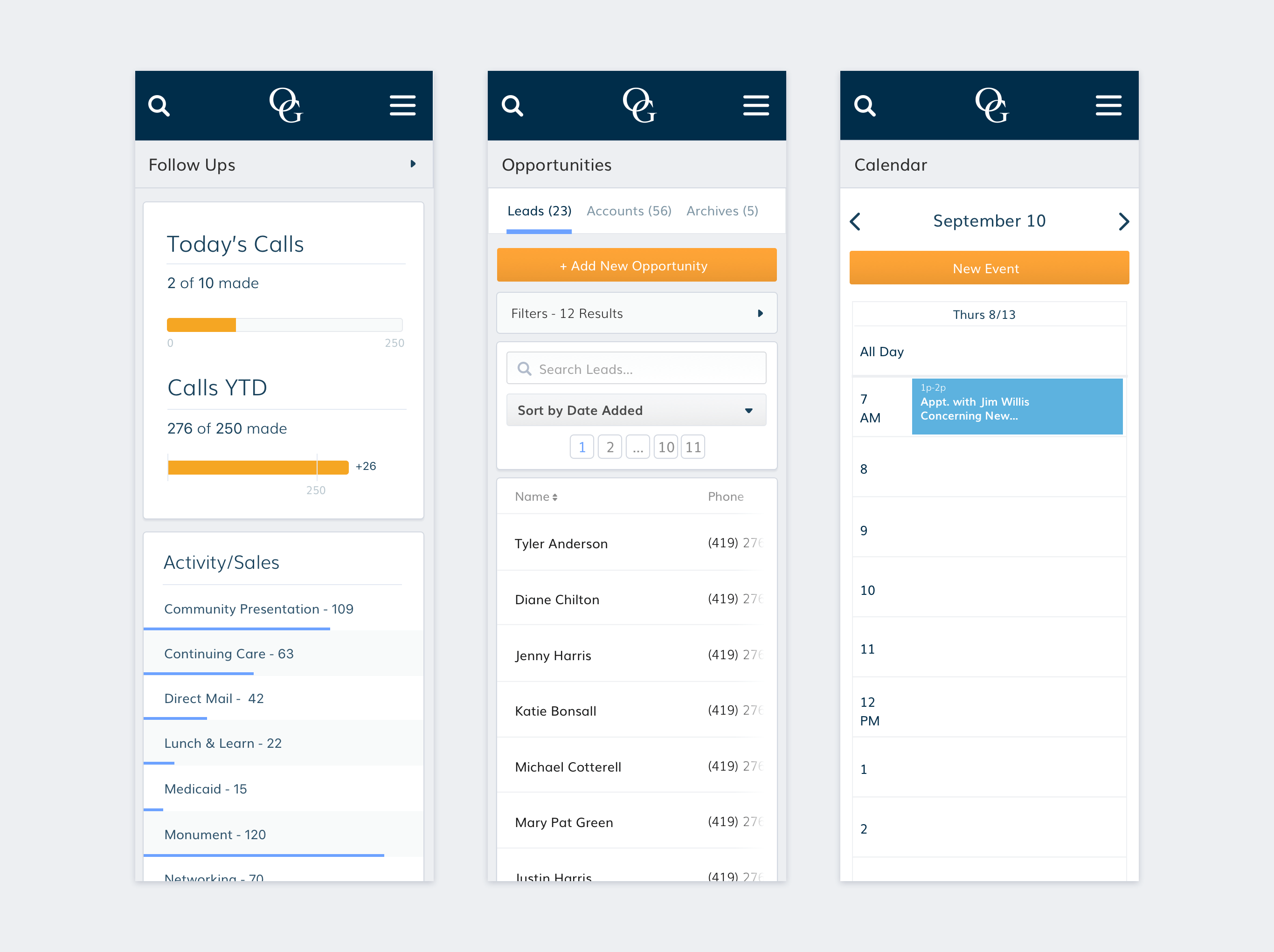 ORMS Application Screenshot - Various Responsive Mobile Screens