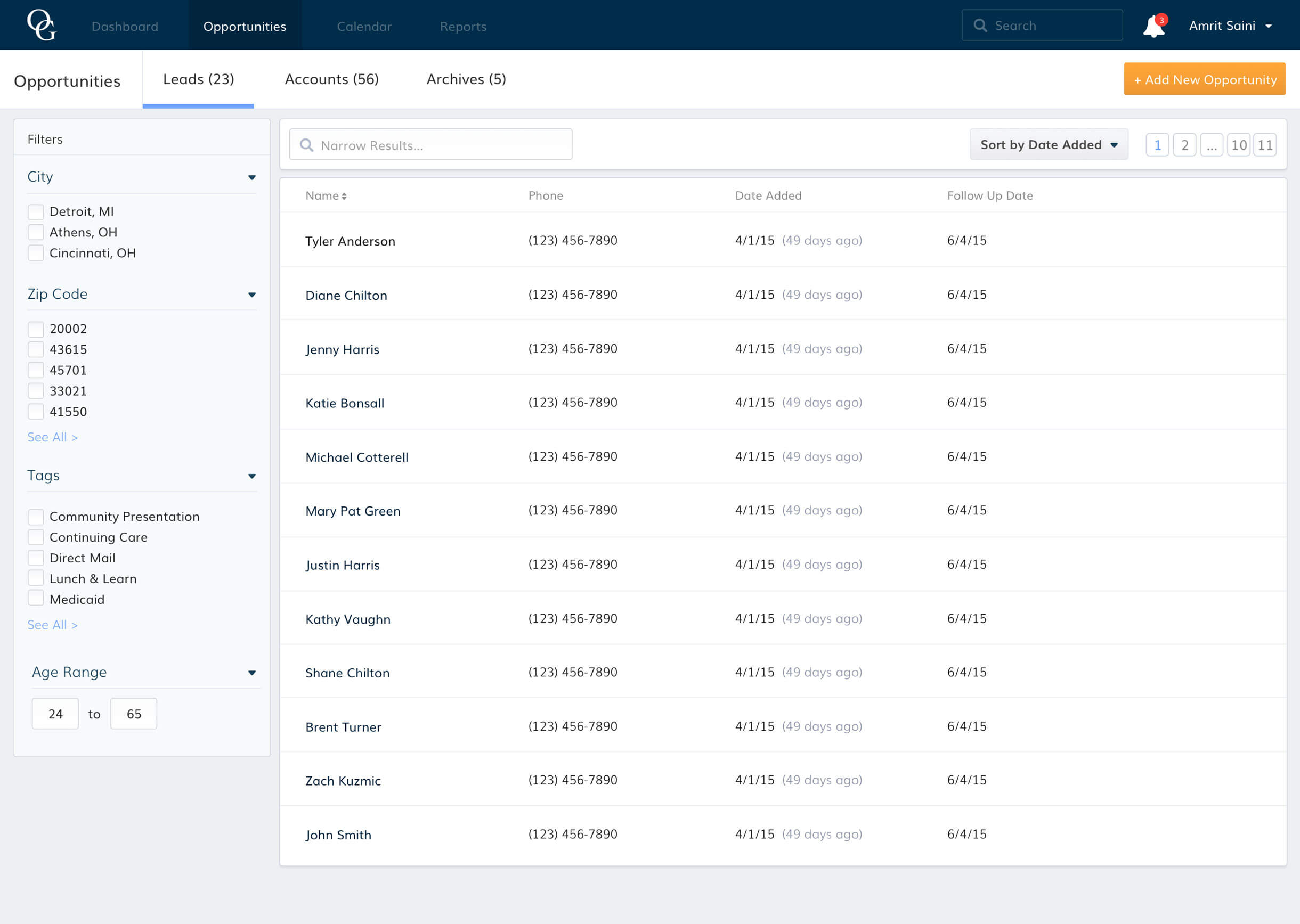 ORMS Application Screenshot - Opportunities Table